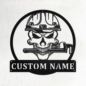 Custom Skull Plumber Metal Wall Art, Personalized Plumber Name Sign Decoration For Room, Plumbing Metal Home Decor, Custom Skull Plumber
