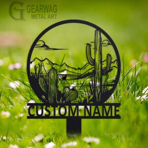 Cartello personalizzato per giardino di cactus, decorazione da giardino in metallo, cartello personalizzato per giardino di cactus, paletto per giardino di cactus, decorazione da esterno per giardino di cactus, amante dei cactus