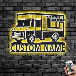 Custom Food Truck Metal Wall Art With LED Light, Personalized Food Truck Name Sign Decoration For Room,Food Truck Metal LED Decor,Food Truck