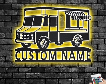 Custom Food Truck Metal Wall Art With LED Light, Personalized Food Truck Name Sign Decoration For Room,Food Truck Metal LED Decor,Food Truck