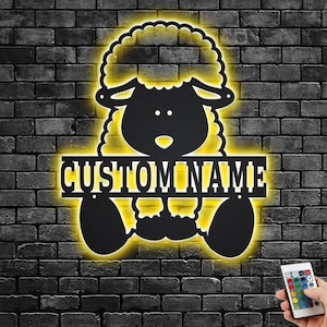 Custom Sheep Metal Wall Art With LED Light, Personalized Sheep Name Sign Decoration For Room, Sheep Metal LED Decor, Custom Sheep Animals