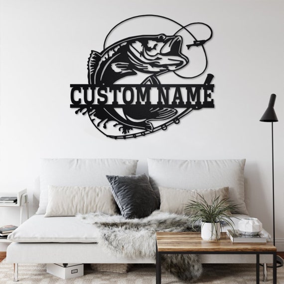 Custom Bass Fishing Metal Wall Art With LED Light, Personalized Bass Fishing  Name Sign Decoration for Room, Bass Fishing Metal Home Decor 