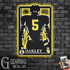 Custom Football Signage Metal Wall Art With LED Light, Personalized Football Player Name Sign Decoration, Football Signage Metal LED Decor