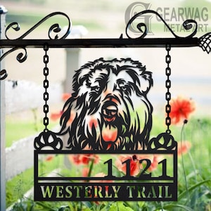 Personalized Bouvier Des Flandres Dog Metal Address Sign House Number Hanging Address Plaque Yard Sign, Outdoor Sign Garden Stake