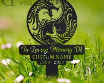 Custom Magic Dragon Memorial Stake, Metal Stake, Outdoor Decor, In Loving Memory, Outdoor Stake, Sympathy Sign, Grave Marker, Dragon Memory