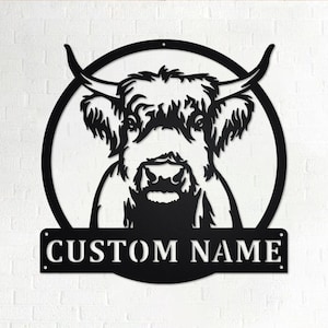 Custom Highland Cow Metal Wall Art, Personalized Highland Cow Name Sign Decoration For Room, Highland Cow Home Decor, Custom Highland Cow