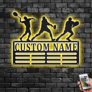 Custom Tennis Male Medal Holder LED Light, Personalized Tennis Player Name Medal Hanger, Tennis Medal Display Awards Sign, Custom Tennis