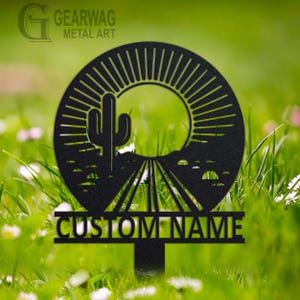 Cartello personalizzato per giardino di cactus, decorazione da giardino in metallo, cartello personalizzato per giardino di cactus, paletto per giardino di cactus, decorazione da esterno per giardino di cactus, amante dei cactus