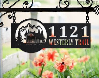 Personalized Metal Address Sign: Cabin & Mountain House Number Plaque