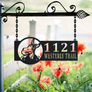 Personalized Donkey Metal Address Sign House Number Hanging Address Plaque Yard Sign, Outdoor Sign Garden Stake, Metal Address Sign