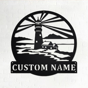 Custom Lighthouse Nautical Round Metal Wall Art, Personalized Lighthouse Name Sign Decoration For Room, Lighthouse Home Decor, Lighthouse