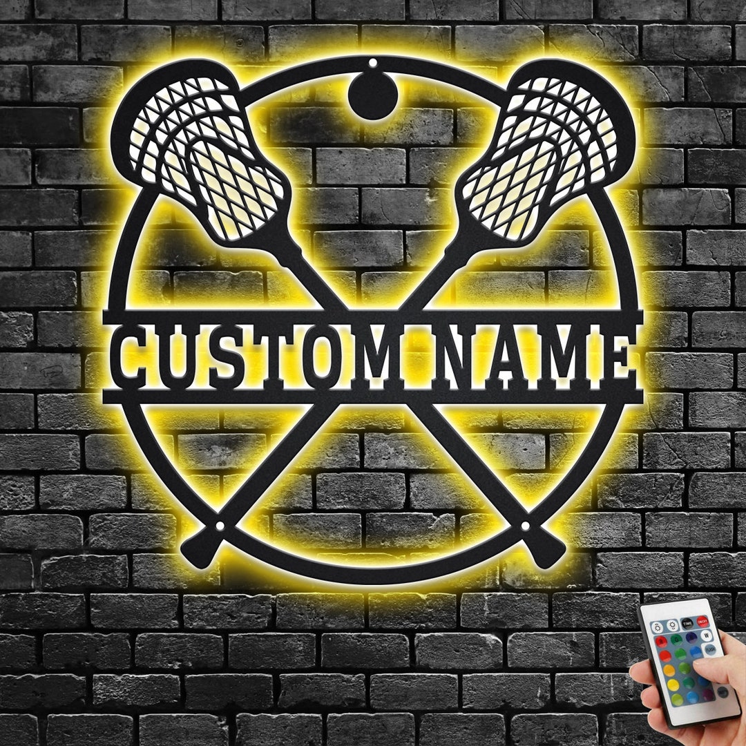 Custom Lacrosse Sticks Metal Wall Art With LED Light, Personalized