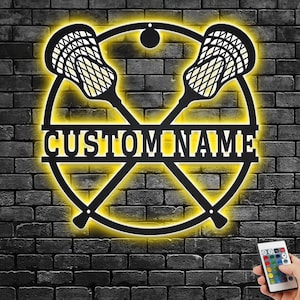 Custom Lacrosse Sticks Metal Wall Art With LED Light, Personalized Lacrosse Player Sign Home Decor, Lacrosse Metal LED Decor,Custom Lacrosse