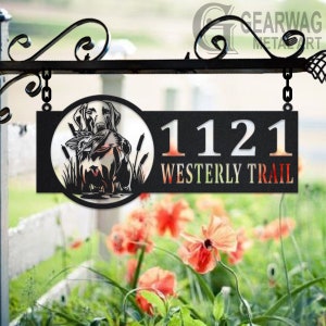 Personalized Duck Hunting Metal Address Sign House Number Hanging Address Plaque Yard Sign, Outdoor Sign Garden Stake, Custom Address Sign