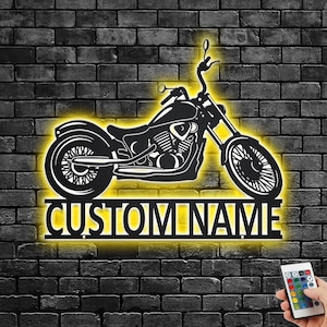 Custom Motorbike Metal Wall Art With LED Light, Personalized Biker Name Sign Decoration For Room, Motorbike Metal LED Decor,Custom Motorbike