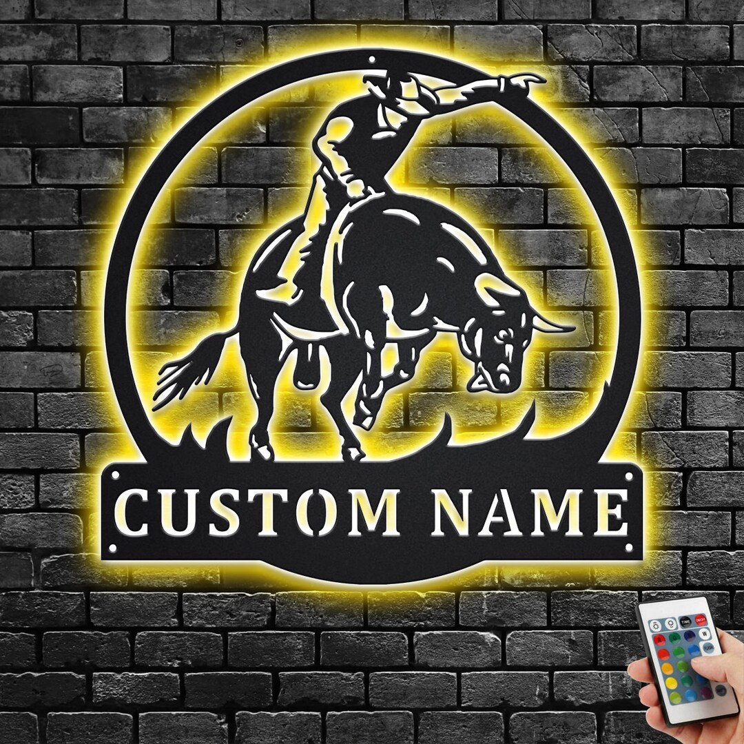 Custom Bull Rider Metal Wall Art With LED Lights - Etsy