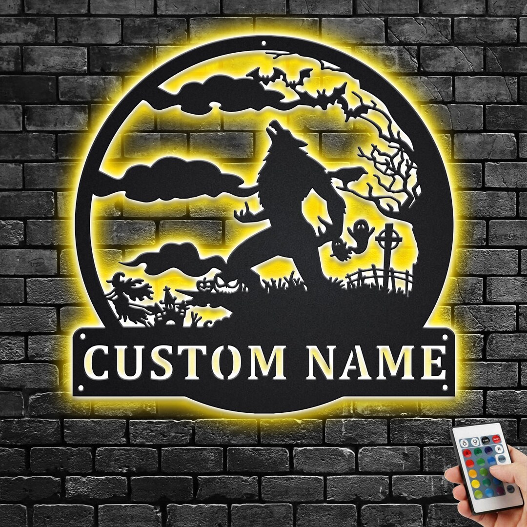 Warewolf Signs Custom Werewolf Metal Sign With LED: Full Moon Wall Art - Etsy