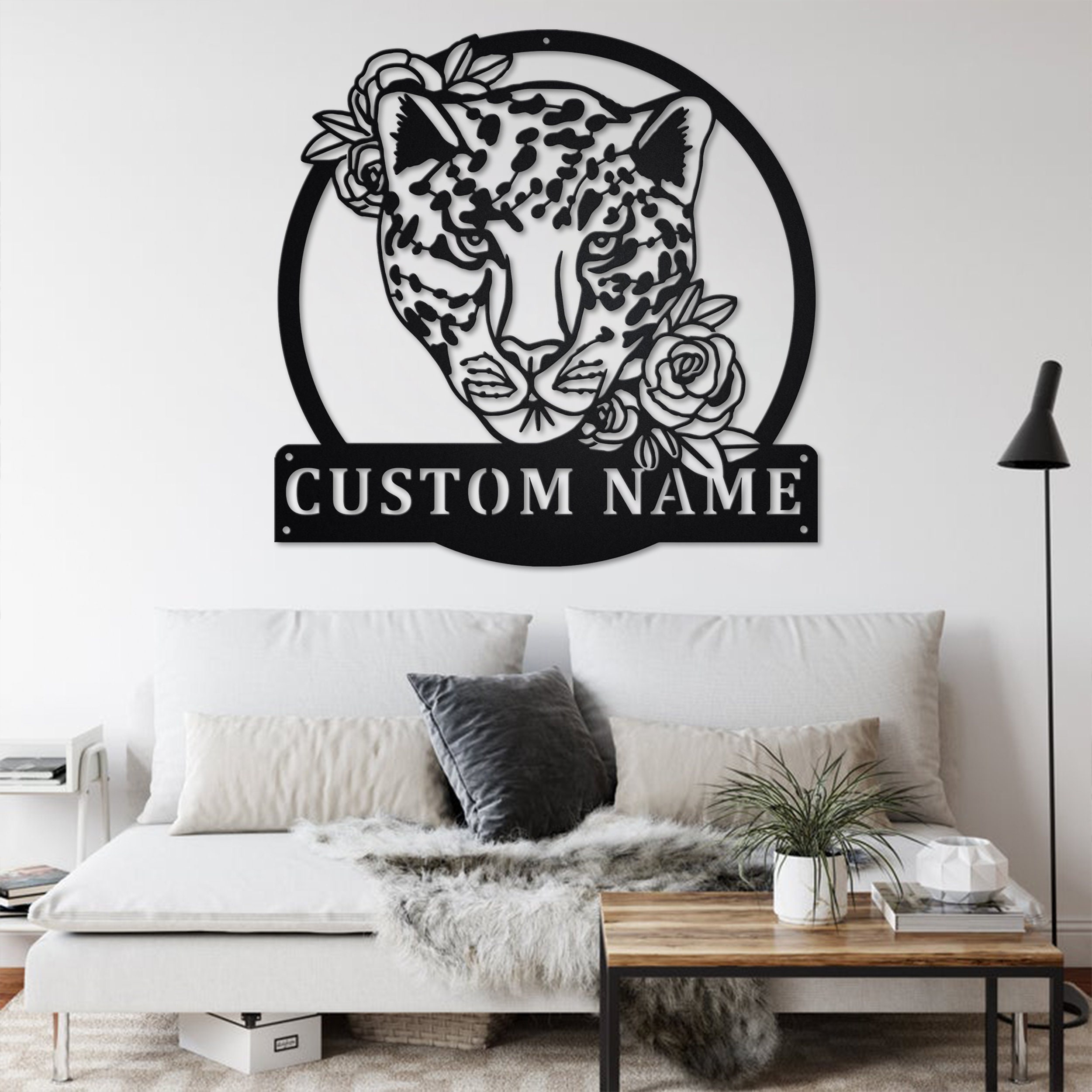 Leopard Metal Home Decor Custom Leopard With Flower Metal Wall Art Personalized Leopard Name Sign Decoration For Room Custom Leopard