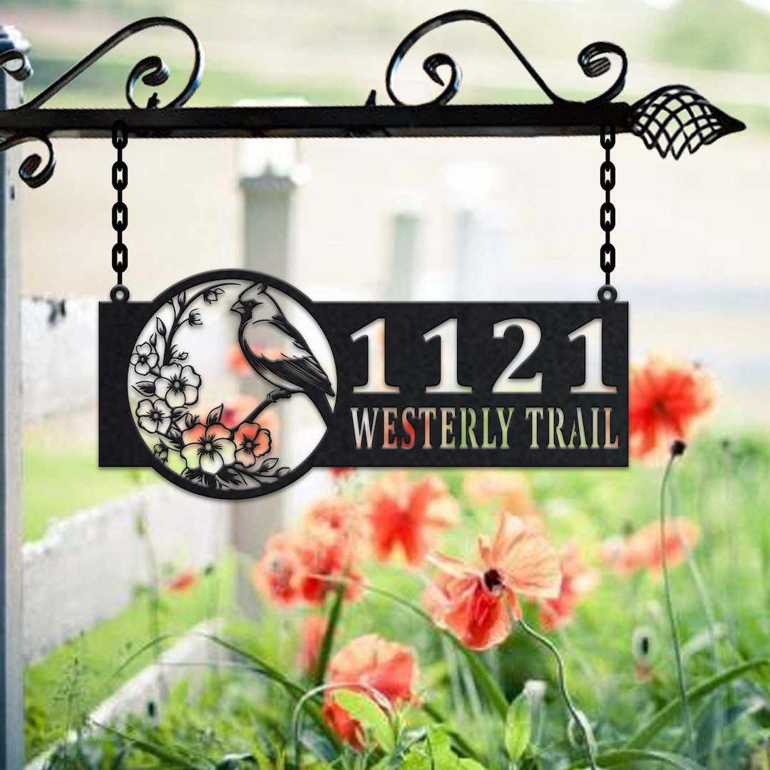 Us Sign Bird Personalized Cardinal Bird Metal Address Sign: Hanging House Number ...