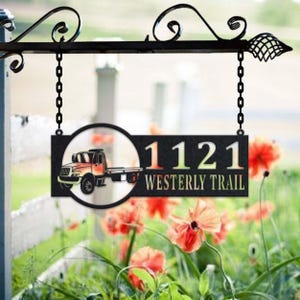 Gepersonaliseerde metalen adresbord sleepwagen adresbord huisnummer hangend adresplaquette tuinbord, bord buiten tuin paal, metalen adresbord