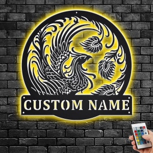Custom Phoenix Metal Wall Art With LED Light, Personalized Phoenix Name Sign Decoration For Room, Phoenix Metal Home Decor, Custom Phoenix