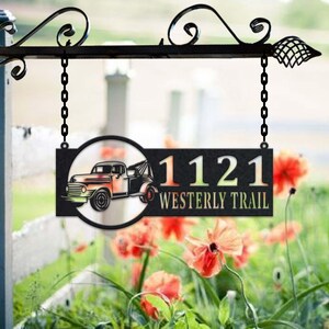Gepersonaliseerde metalen adresbord sleepwagen adresbord huisnummer hangend adresplaquette tuinbord, bord buiten tuin paal, metalen adresbord