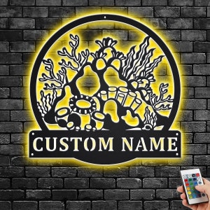Custom Coral Reef Metal Wall Art With LED Light, Personalized Coral Reef Name Sign Decoration For Room, Coral Reef Home Decor, Coral Reef