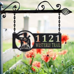 Personalized Soldier Metal Address Sign House Number Hanging Address Plaque Yard Sign, Outdoor Sign Garden Stake, Metal Address Sign