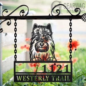 Personalized Australian Terrier Dog Metal Address Sign House Number Hanging Address Plaque Yard Sign, Outdoor Sign Garden Stake,Address Sign