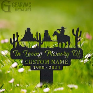 Estaca Memorial Cowboy Personalizada, Estaca de Metal, Decoração Externa, Em Memória Amorosa, Estaca Externa, Placa de Simpatia, Marcador de Túmulo, Estaca Memorial Cowboy