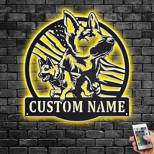 Custom US K9 Dog Metal Wall Art With LED Light, Personalized K9 Dog Name Sign Decoration For Room, K9 Dog Metal LED Decor, Custom K9 Dog