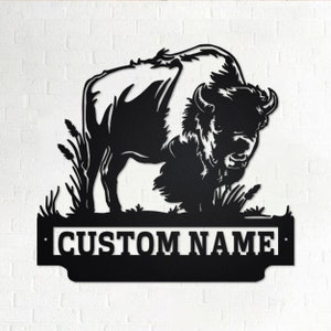 Custom Bison Buffalo Metal Wall Art, Personalized Bison Buffalo Name Sign Decoration For Room, Bison Buffalo Home Decor,Custom Bison Buffalo