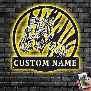 Custom Tiger Claws Scratch Metal Wall Art With LED Light, Personalized Tiger Name Sign Decoration For Room, Tiger Metal LED Decor, Tiger
