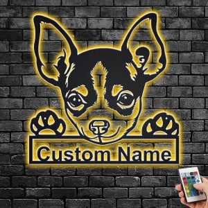 Custom Chihuahua Dog Metal Wall Art With LED Light, Personalized Chihuahua Name Sign Decoration For Dog Room, Chihuahua Dog Metal Home Decor