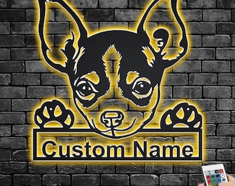 Custom Chihuahua Metal Wall Art with LED Lights: Personalized Dog Name Sign