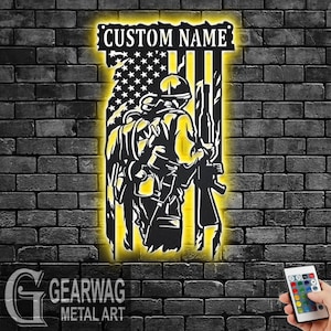 Aangepaste metalen muurkunst Amerikaanse veteraan met led-licht, gepersonaliseerde veteraan naambord decoratie voor kamer, veteraan metalen led-decor, aangepaste veteraan