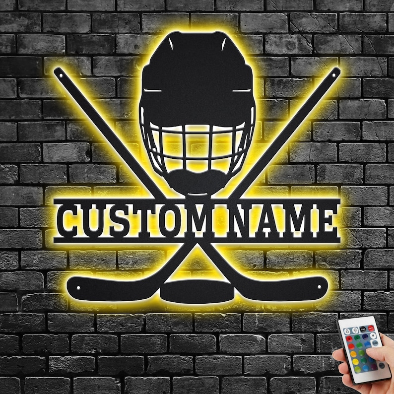 Custom Hockey Metal Wall Art With LED Light Personalized Etsy