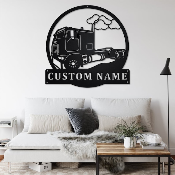 Décoration murale personnalisée en métal avec cabine au-dessus du camion  avec lumière LED, décoration personnalisée de plaque nominative de  chauffeur de camion pour la chambre, décoration d'intérieur cabine  au-dessus du camion 