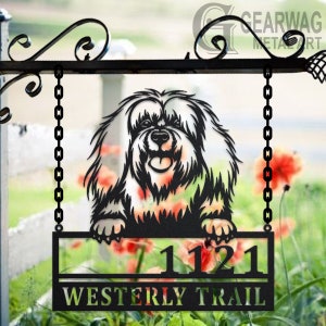 Personalized Bichon Lyon Dog Metal Address Sign House Number Hanging Address Plaque Yard Sign, Outdoor Sign Garden Stake, Address Sign