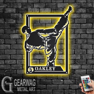 Custom Male Martial Arts Signage Metal Sign With LED Light, Personalized Martial Arts Name Sign Decoration, Martial Arts Metal LED Decor