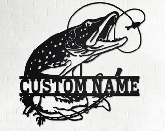 Custom Pike Fish Metal Wall Art, Personalized Pike Fish Name Sign