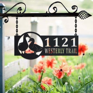 Personalized Duck Metal Address Sign House Number Hanging Address Plaque Yard Sign, Outdoor Sign Garden Stake, Address Name Metal Sign