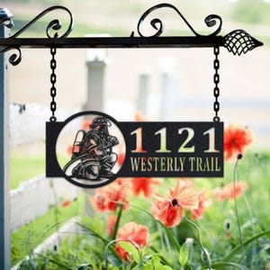 Personalized Fireman Metal Address Sign House Number Hanging Address Plaque Yard Sign, Outdoor Sign Garden Stake, Metal Address Sign