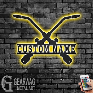 Custom Welding Torch Metal Wall Art With LED Light, Personalized Welder Name Sign Decoration For Room, Welding Torch Metal LED Decor