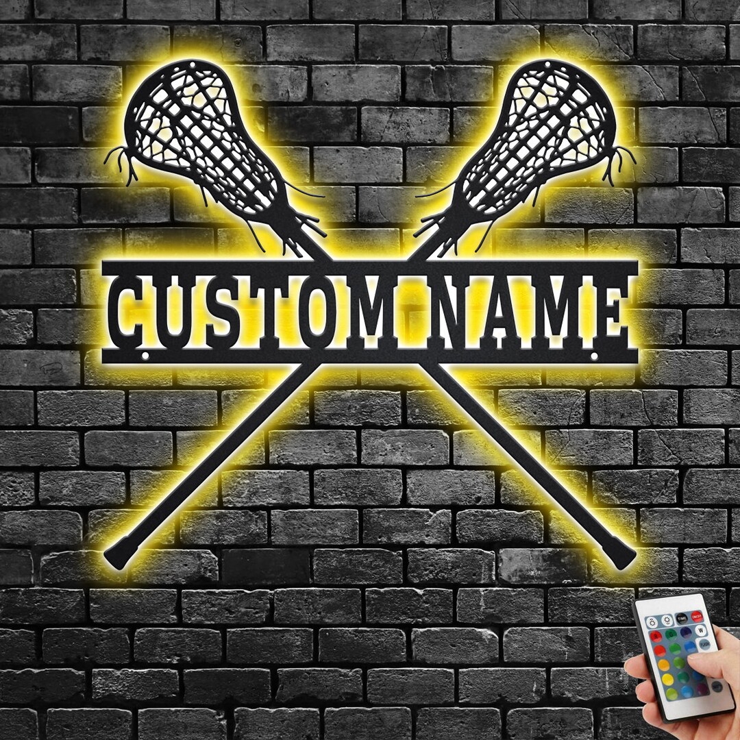 Custom Lacrosse Sticks Metal Wall Art With LED Light, Personalized