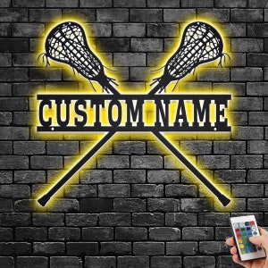 Custom Lacrosse Sticks Metal Wall Art With LED Light, Personalized Lacrosse Player Name Sign Decoration For Room, Lacrosse Metal LED Decor