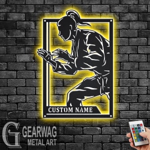 Custom Female Jiu Jitsu Signage Metal Wall Art With LED Light, Personalized Jiu Jitsu Player Name Sign Decoration, Jiu Jitsu Metal LED Decor