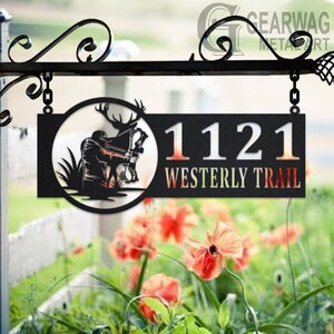 Personalized Bow Hunter Metal Address Sign: Custom House Number Plaque