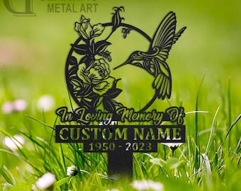 Custom Hummingbird Memorial Stake: Metal Garden Grave Marker