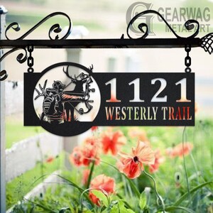 Personalized Bow Hunter Metal Address Sign: Custom House Number Plaque